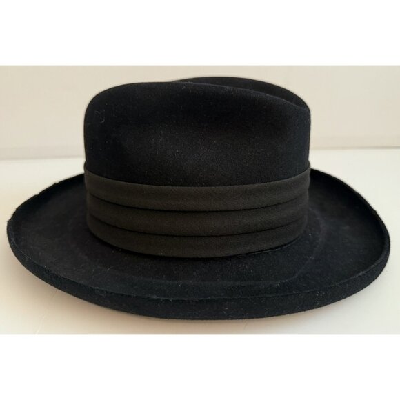 Deion by Dobbs Golden Coach Men's Vtg Black Felt Fedora Hat Feather Size 6 7/8 - Picture 4 of 9